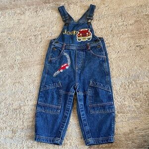 Jeep Vintage Blue Denim Kids Overalls Embroidered Snap Leg Unisex: 24 months